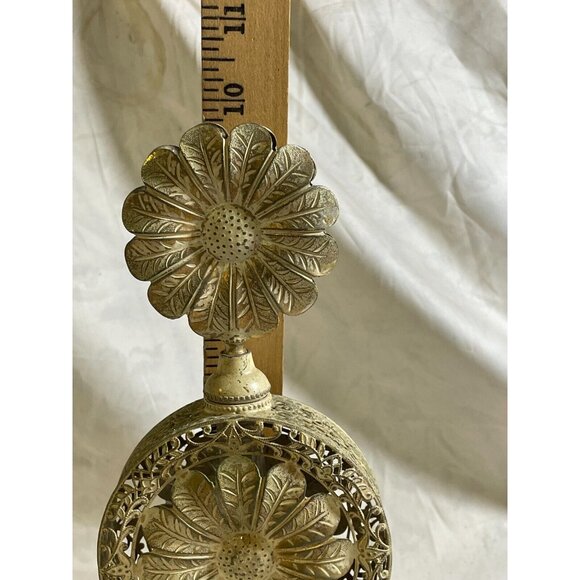 Ormolu Floral Filigree Enameled Metal 10" Perfume Bottle-Glass-Vintage - Picture 8 of 14